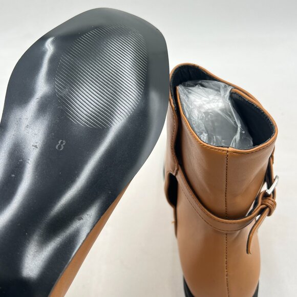 Brown Women Low Heel Back Strap Buckle Ankle Boots Square Toe Ladies Short Boots - Picture 5 of 7